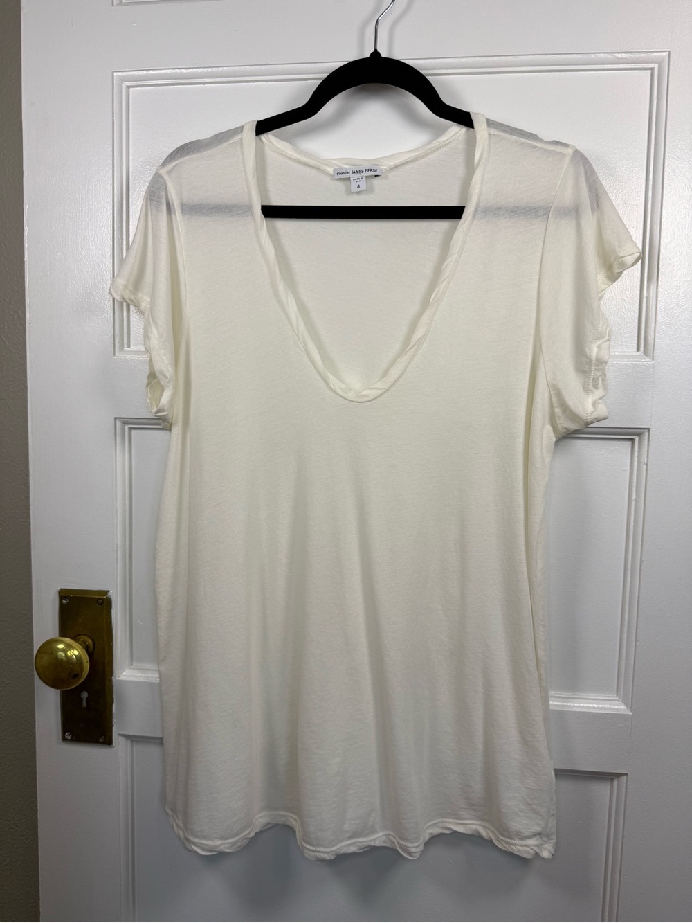 James Perse Cream Deep V-Neck Short Sleeve Tee